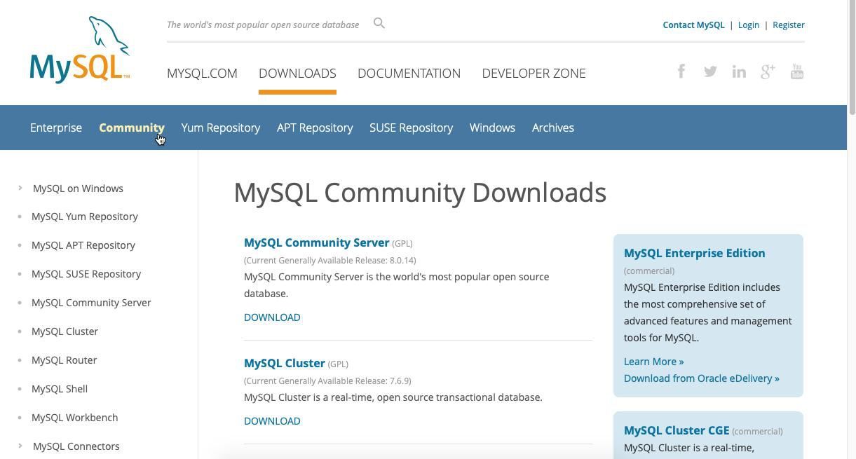 Выберите версию MySQL для сообщества в разделе загрузок сайта.