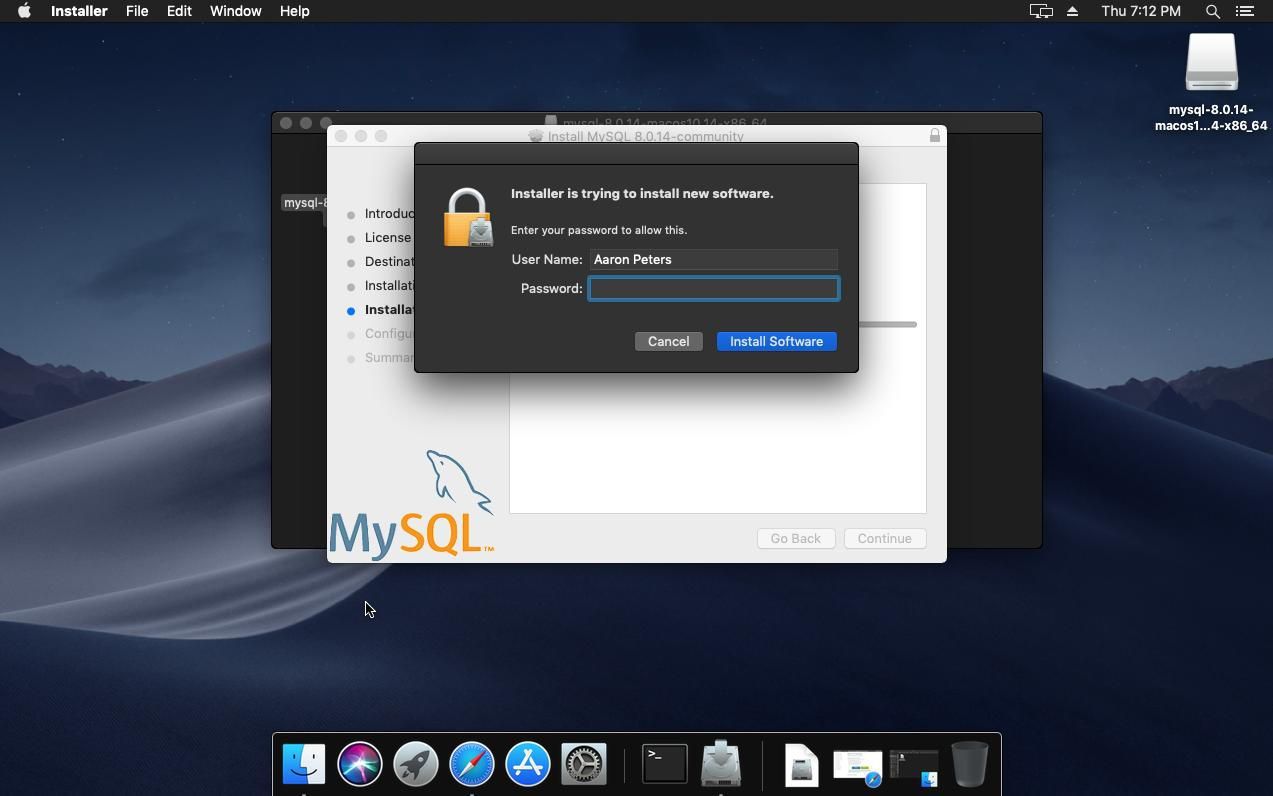Укажите ваш пароль, чтобы MySQL мог установить свое серверное приложение.