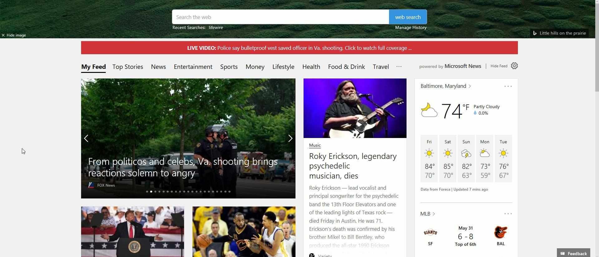 Домашняя страница Edge - это сочетание новостей Microsoft и поиска Bing.