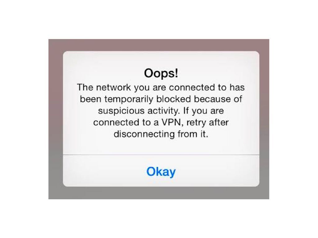 Скриншот Snapchat's blocked network error message.