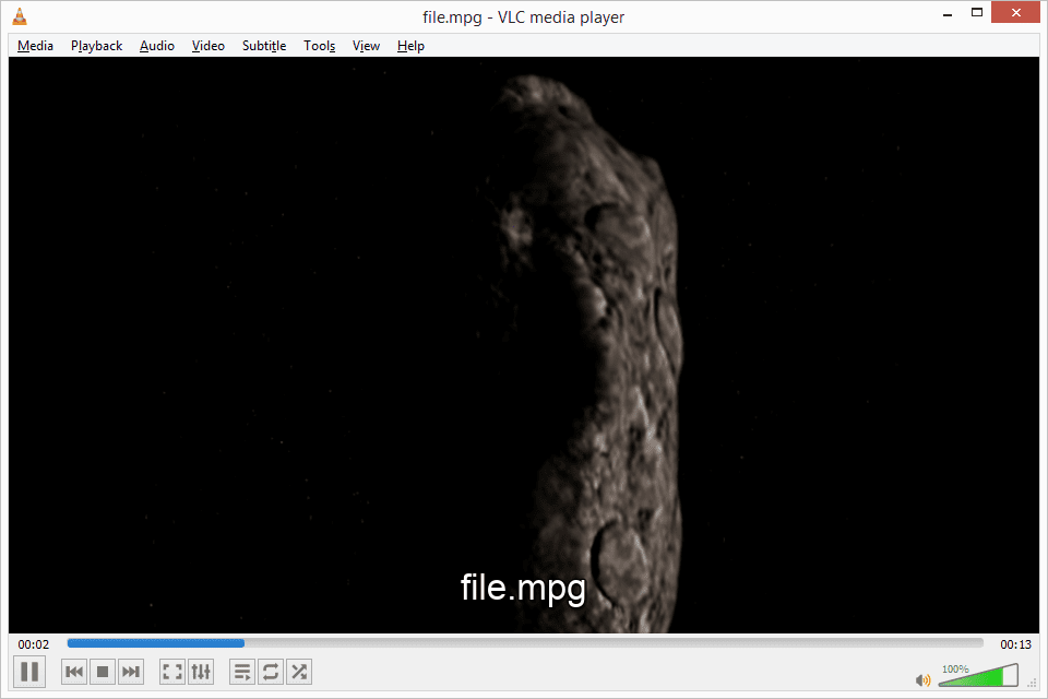 Скриншот файла MPG, открытого в VLC в Windows 8