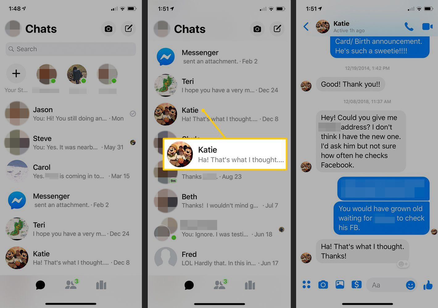 Чаты, особый разговор, интерфейс чата в Facebook Messenger