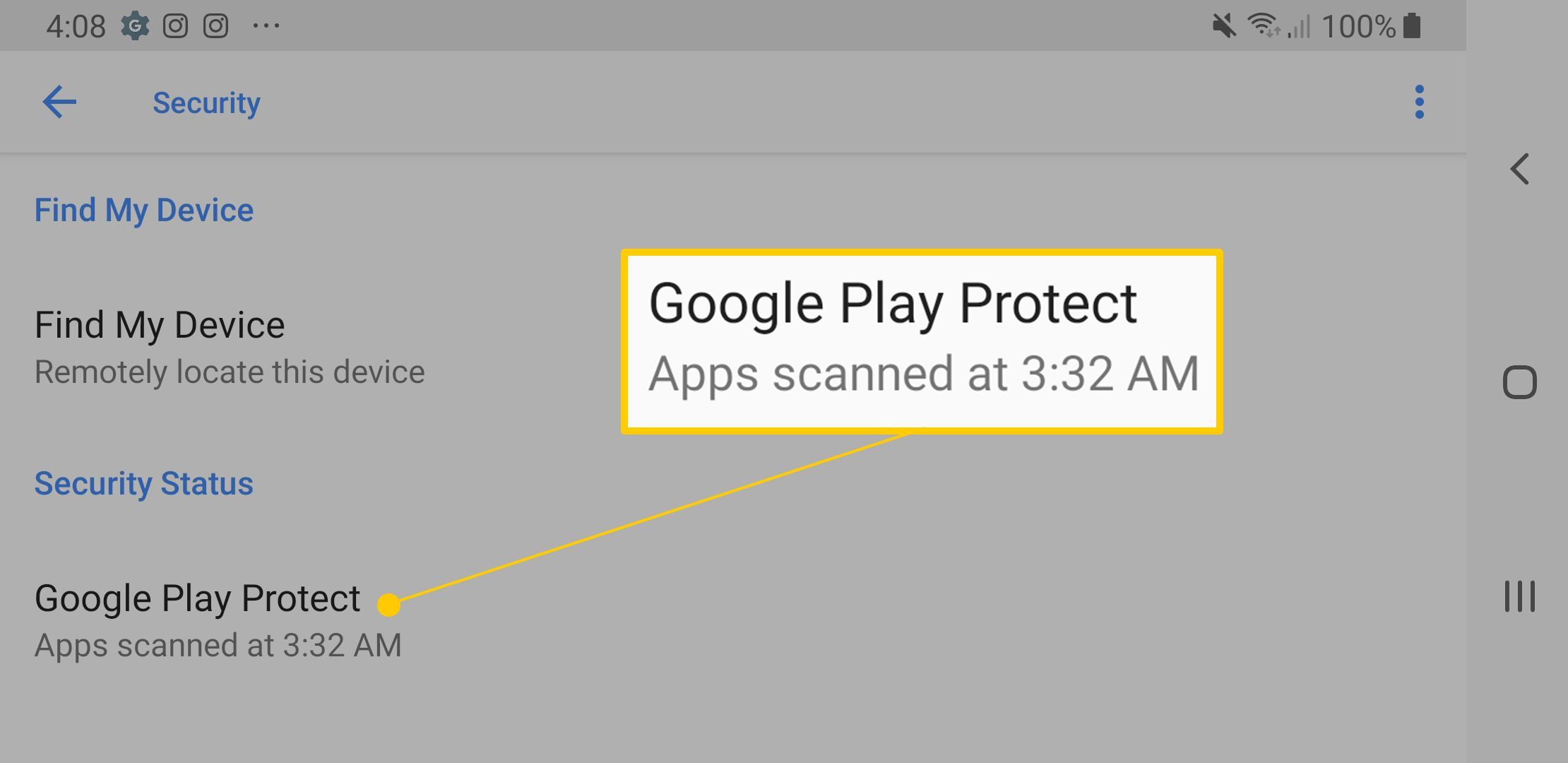 Google Play Protect в настройках безопасности Android