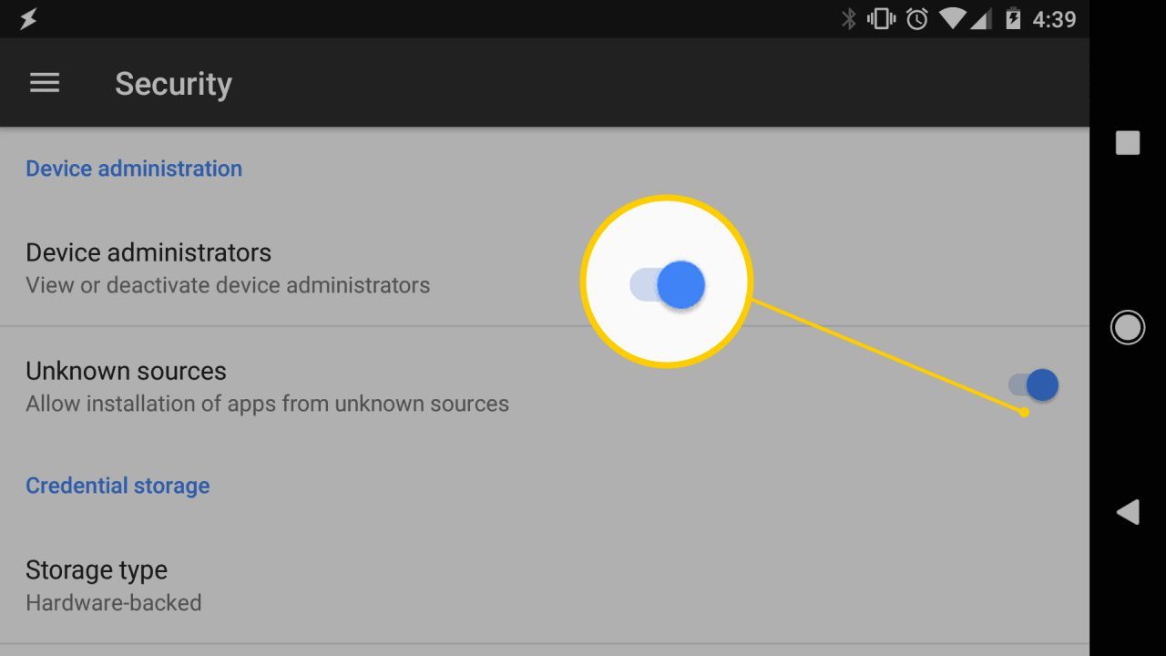 Кнопка переключения неизвестных источников в Android