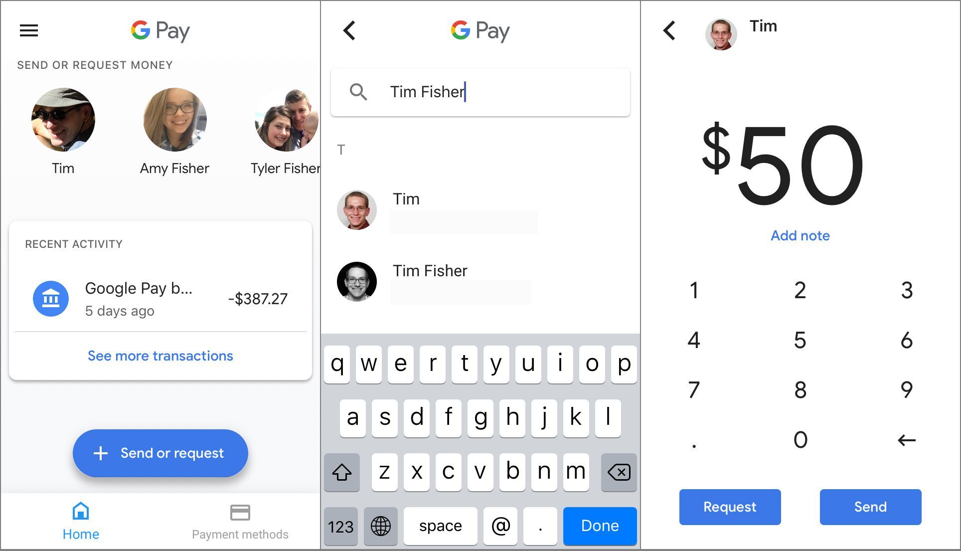 Снимки экрана приложения Google Pay для iPhone