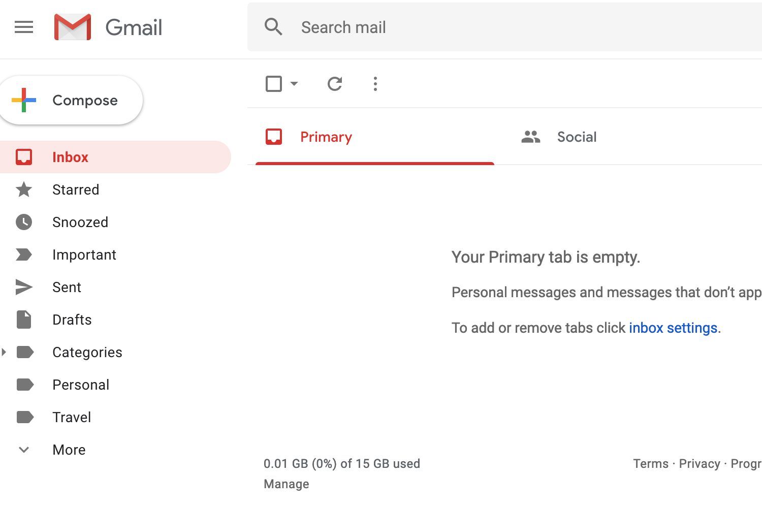 Главный экран Gmail