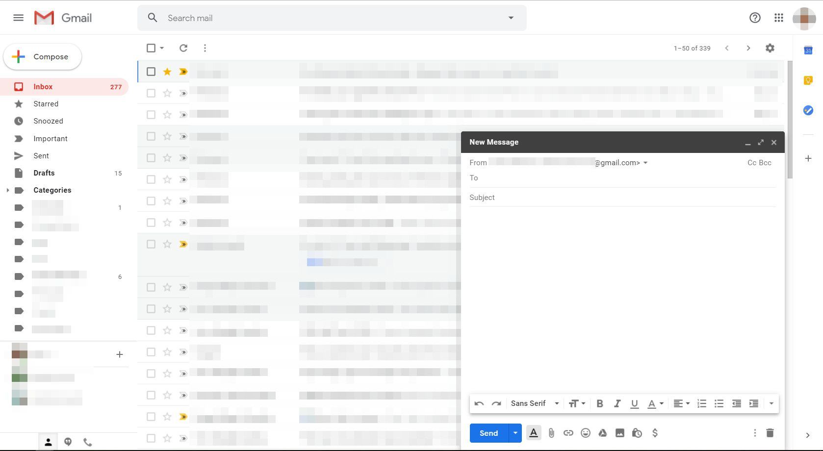 Отображается экран Gmail с новым сообщением