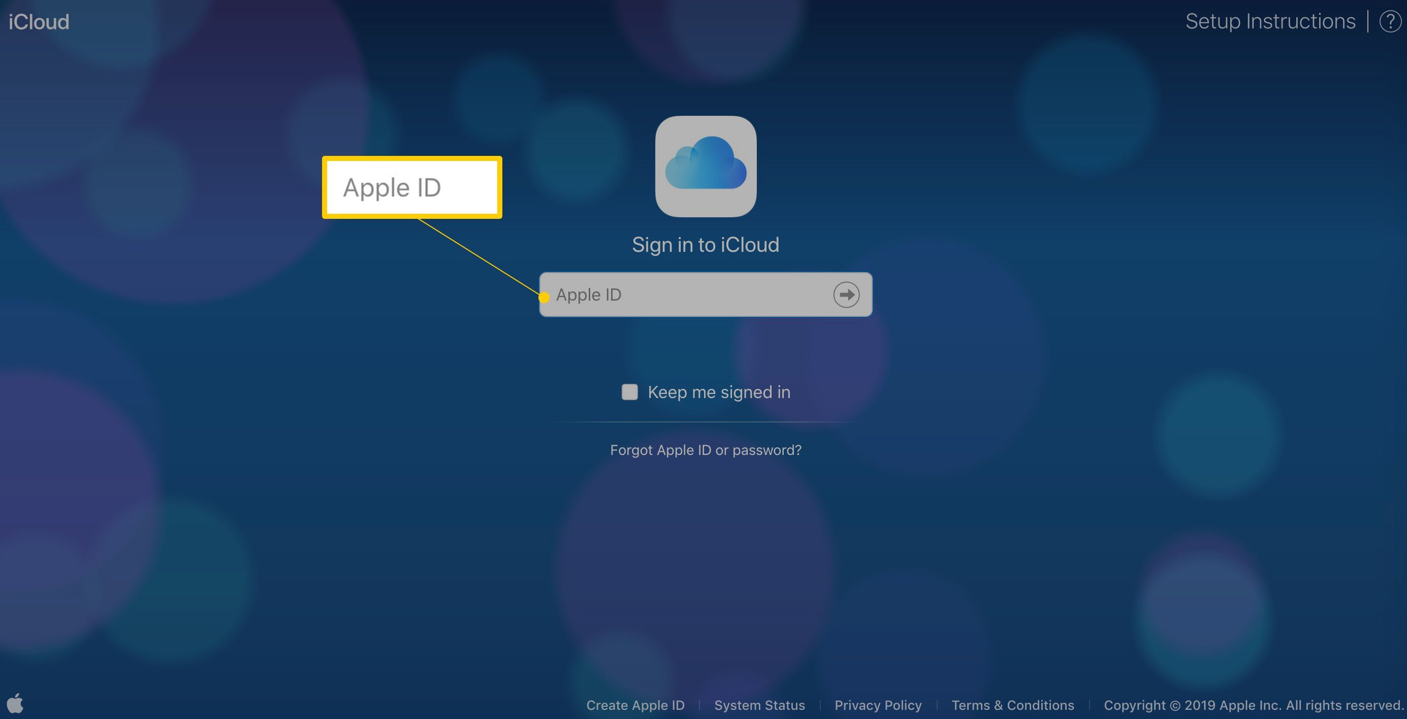 Apple ID на странице входа в iCloud