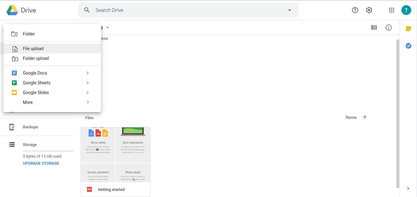 Google Drive новый документ меню