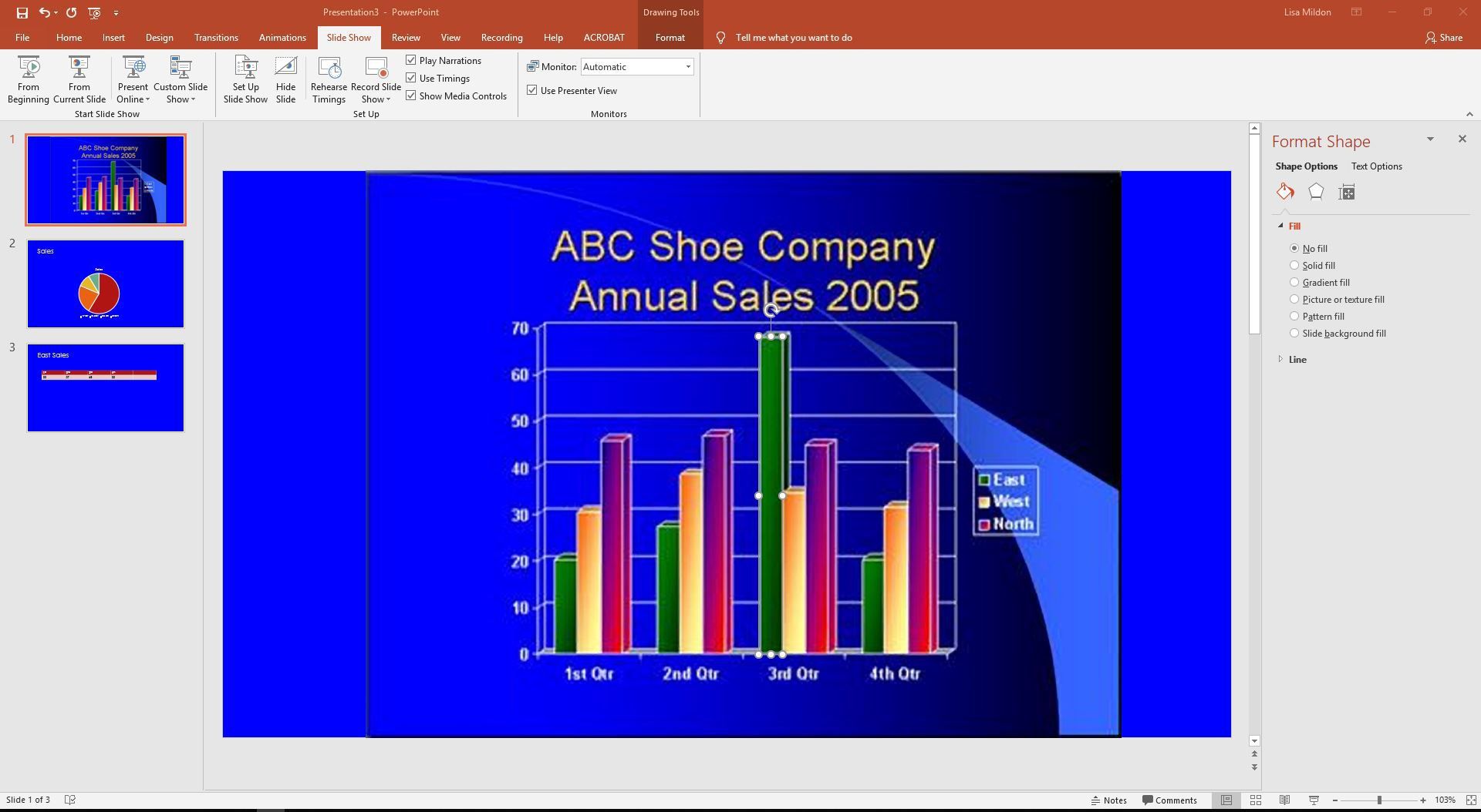 PowerPoint отображает вкладку слайд-шоу.