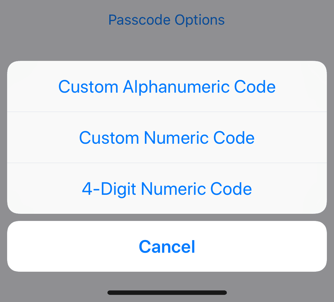 Параметры пароля в iOS