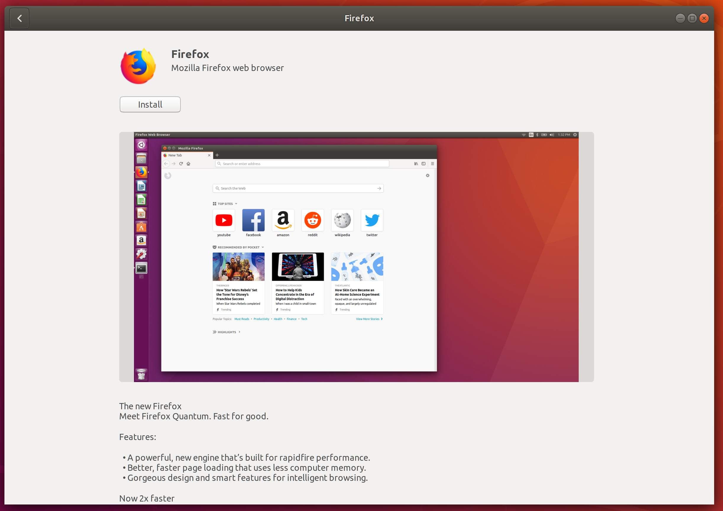 Установка Firefox из программного обеспечения Ubuntu