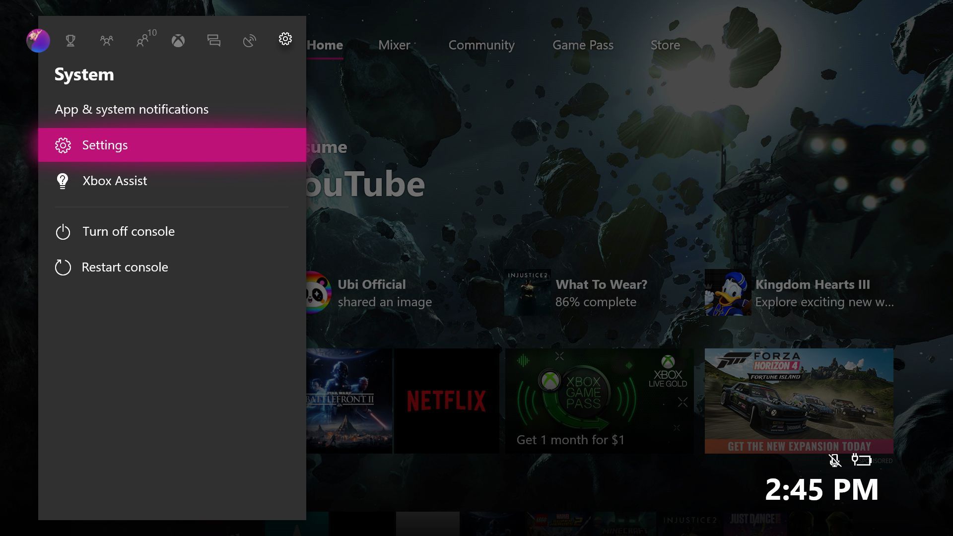 Панель управления Xbox One и руководство.