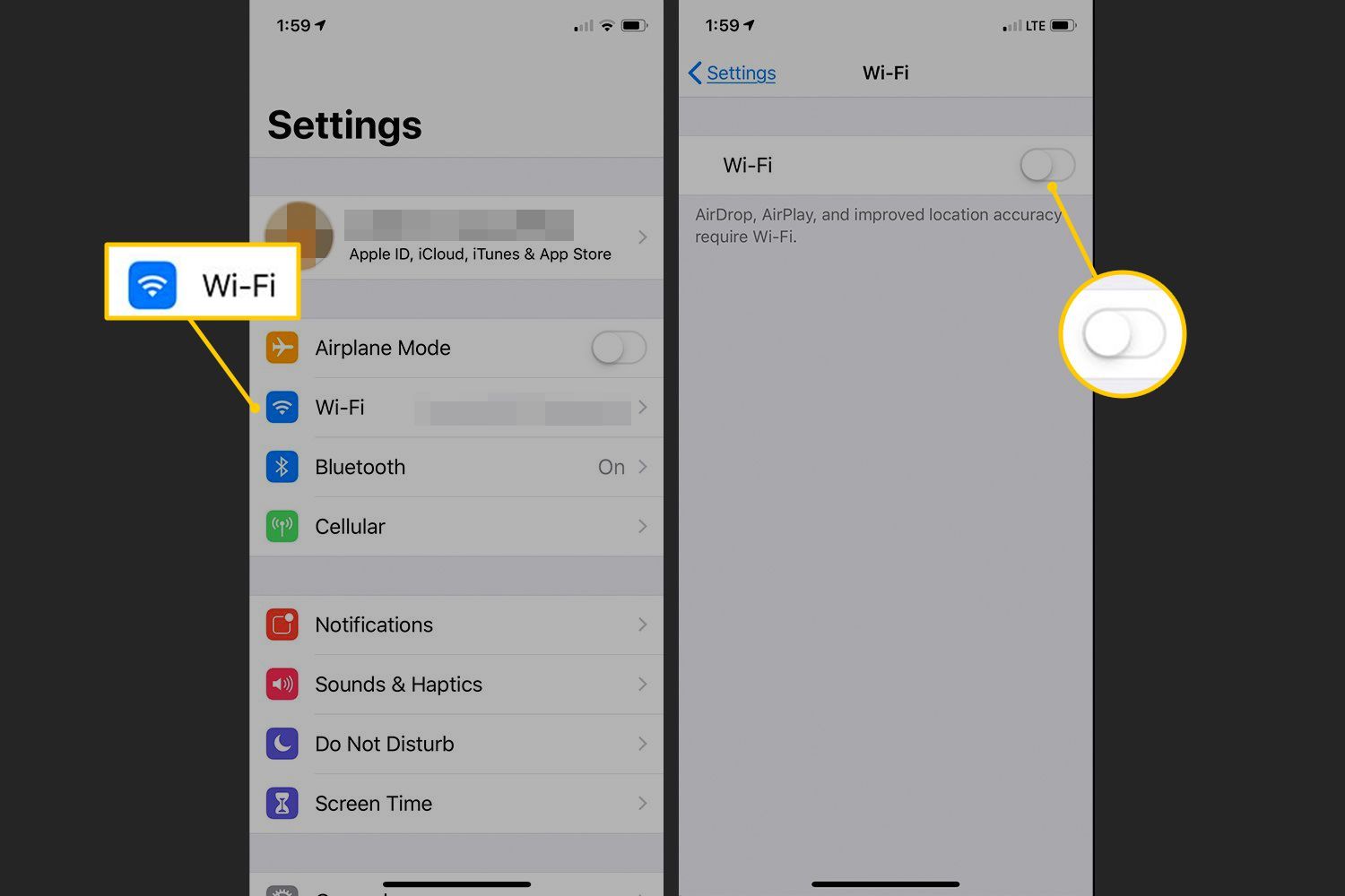 Связь Wi-Fi и выключение Wi-Fi в настройках iOS