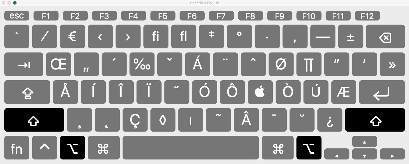 Клавиатура для Mac OS - нажата опция + кнопка Shift