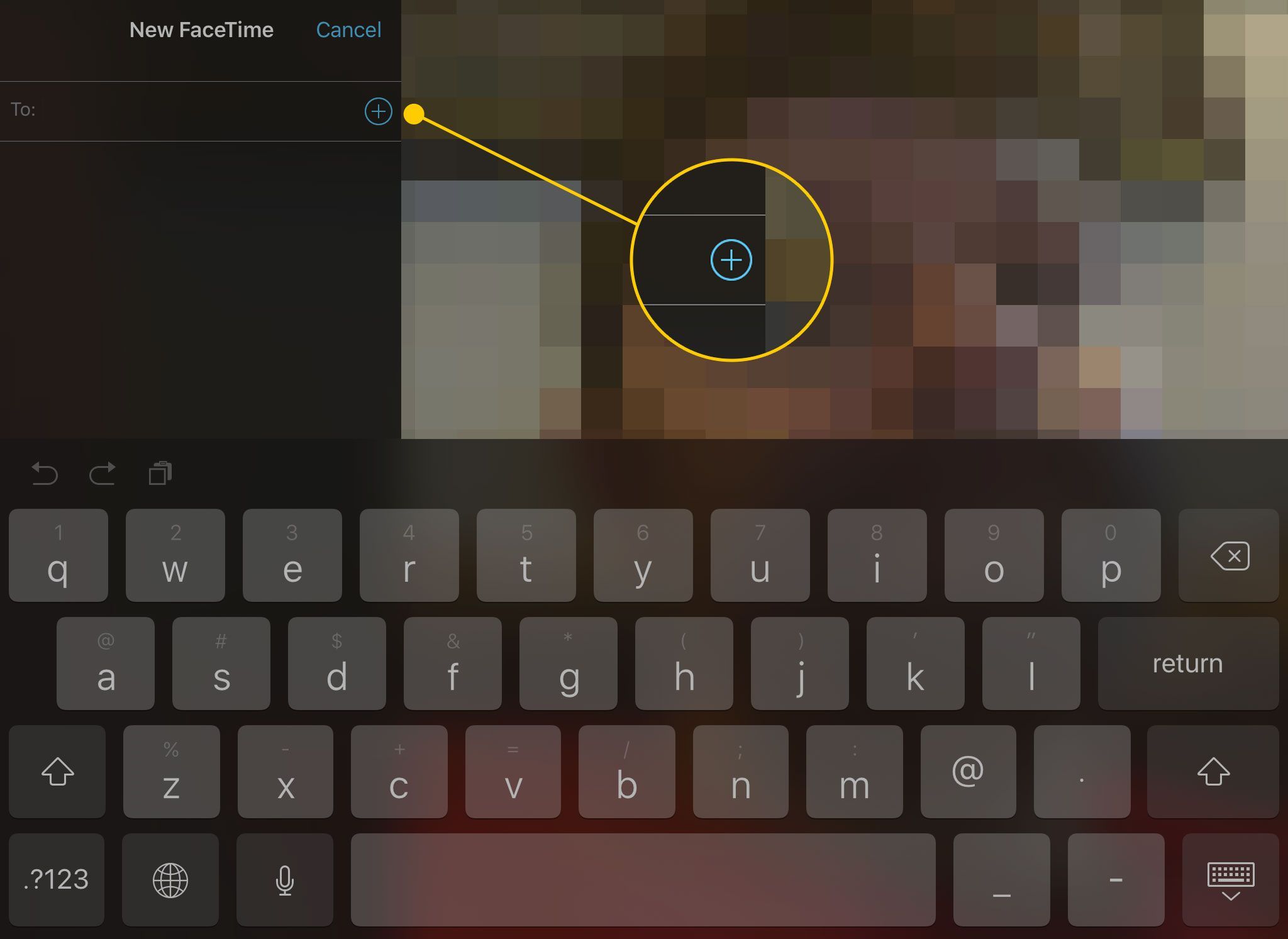 FaceTime на iPad с выделенным знаком плюс