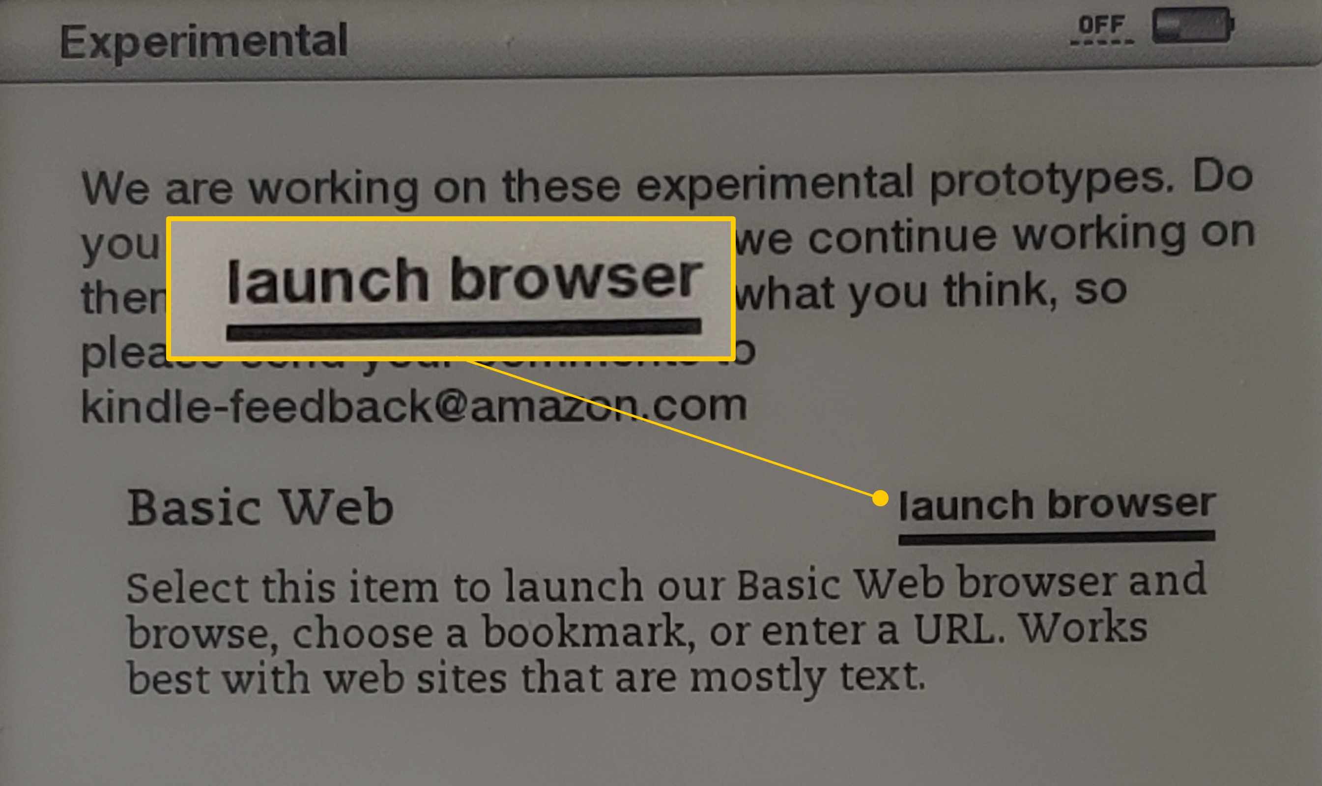 Запустите браузер рядом с Basic Web на Kindle