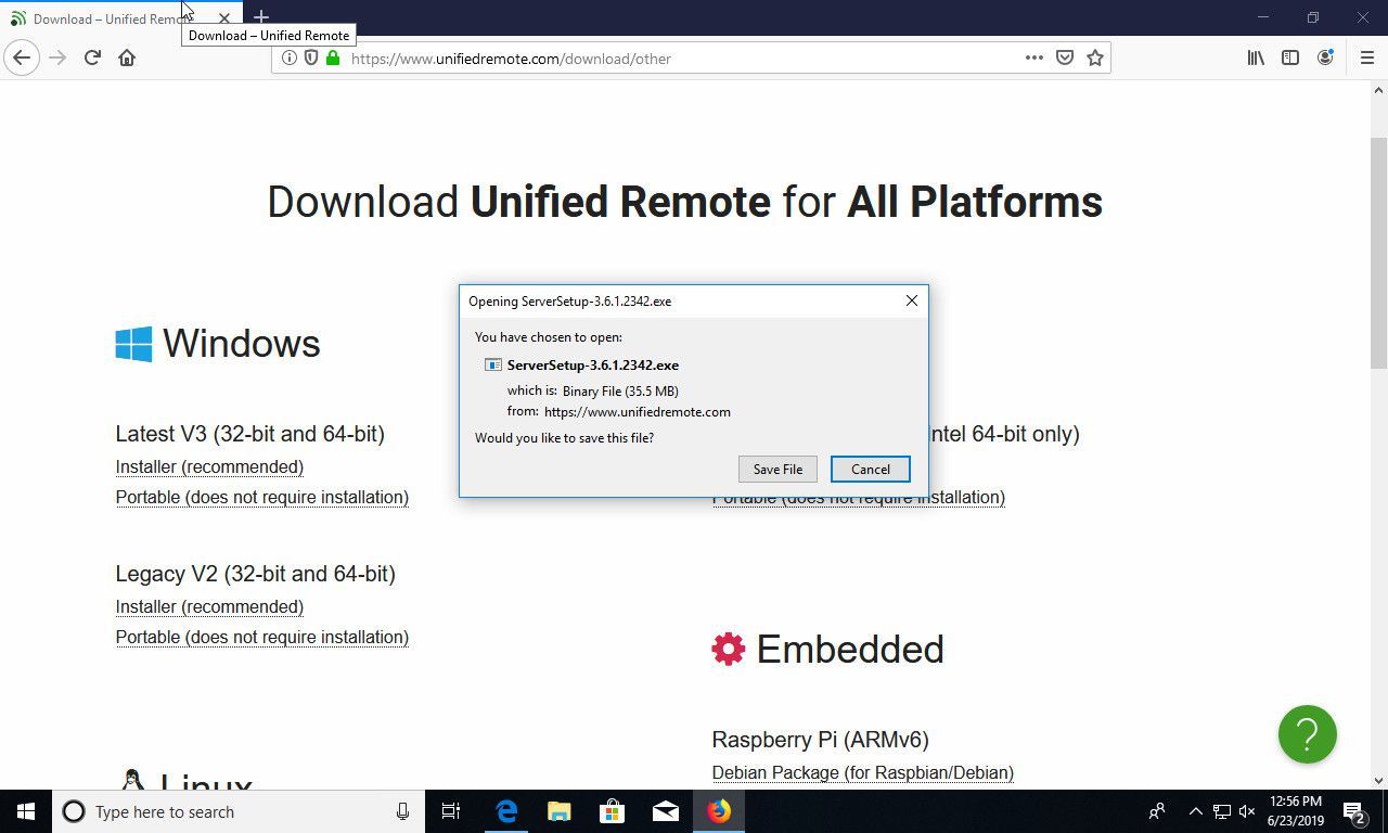 снимок экрана - Скачать и настроить сервер Unified Remote на Windows