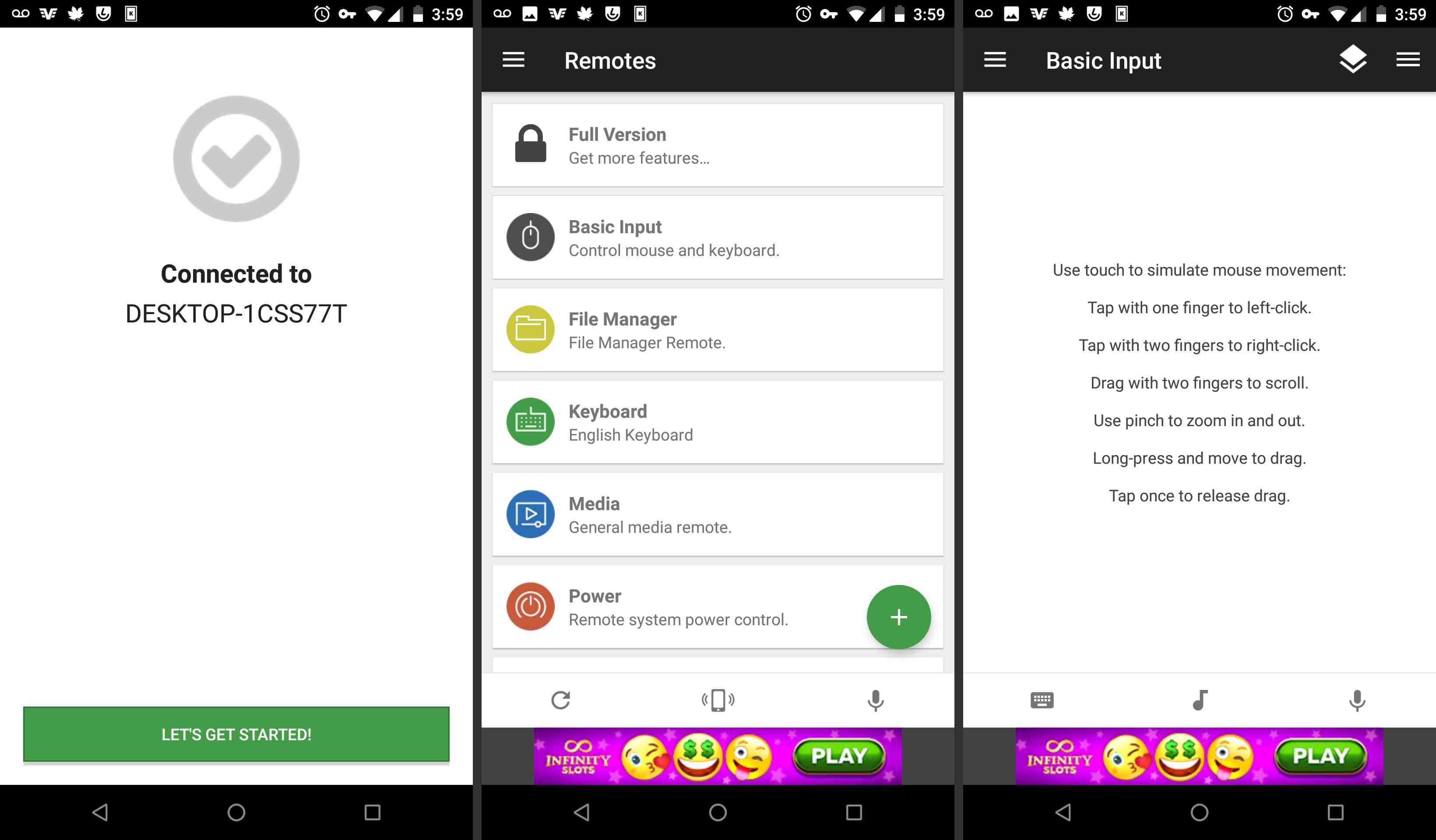 снимок экрана - Использование Unified Remote в качестве мыши на Android