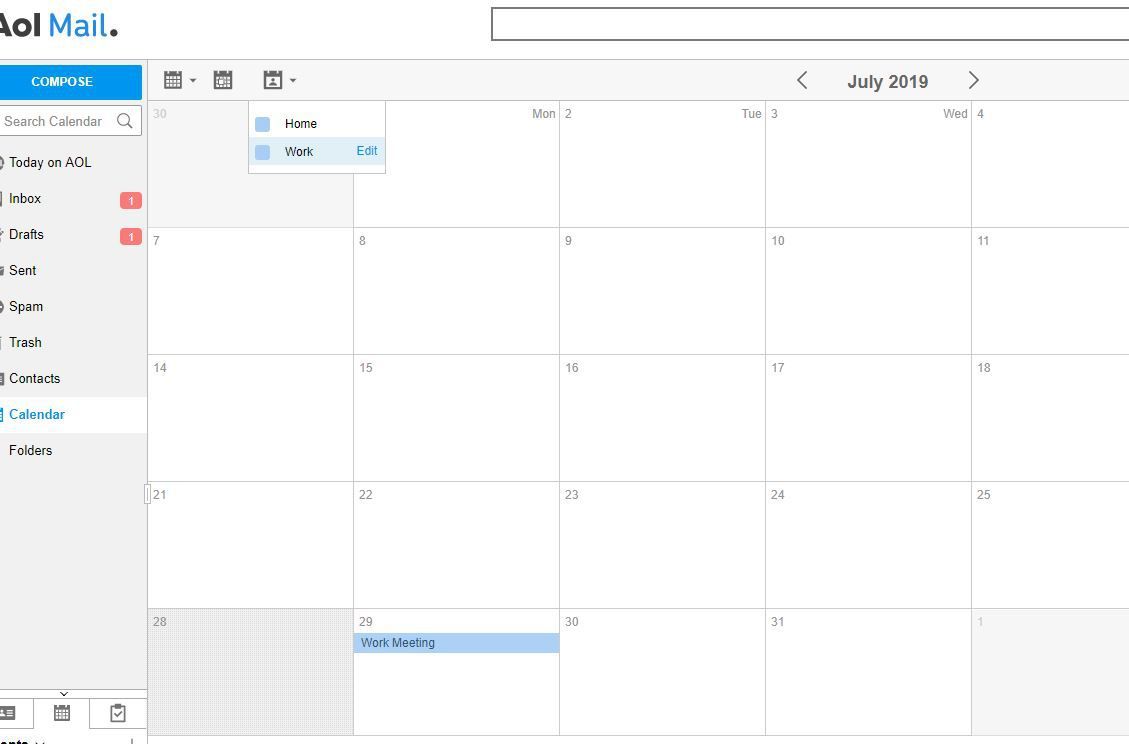 Снимок экрана списка Календаря