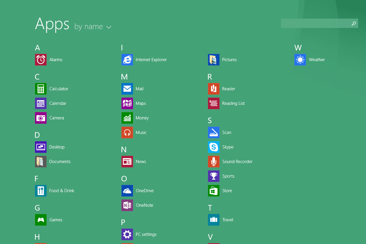 Экран приложений Windows 8