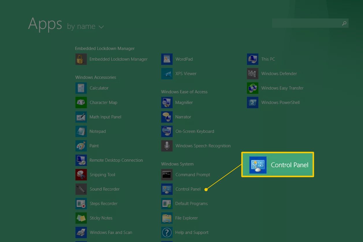 Значок панели управления в Windows 8
