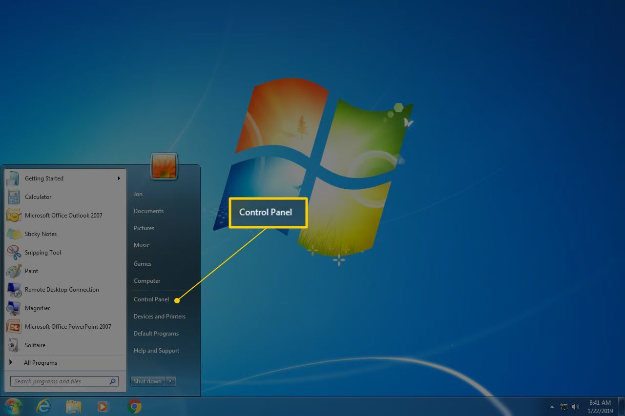 Панель управления в Windows XP, меню Пуск