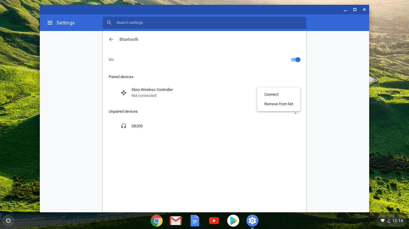 Скриншот меню настроек Bluetooth в Chrome OS.