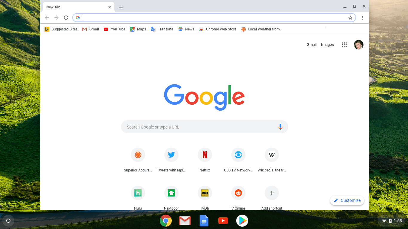 Снимок экрана веб-браузера Chrome OS.