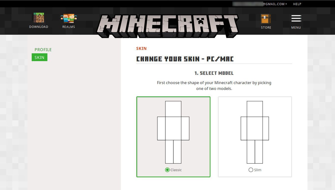Выберите свою модель персонажа Minecraft