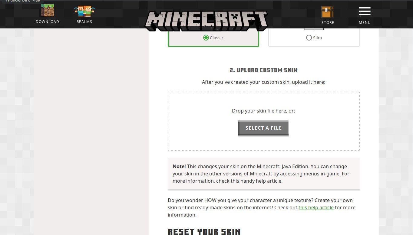 Загрузите свой скин Minecraft