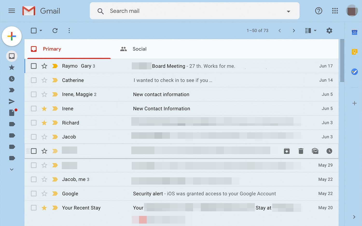 Окно Gmail с иконками навигации слева