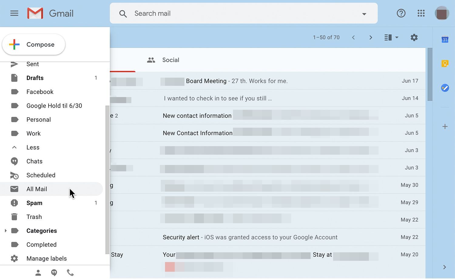 Опция Вся почта в Gmail