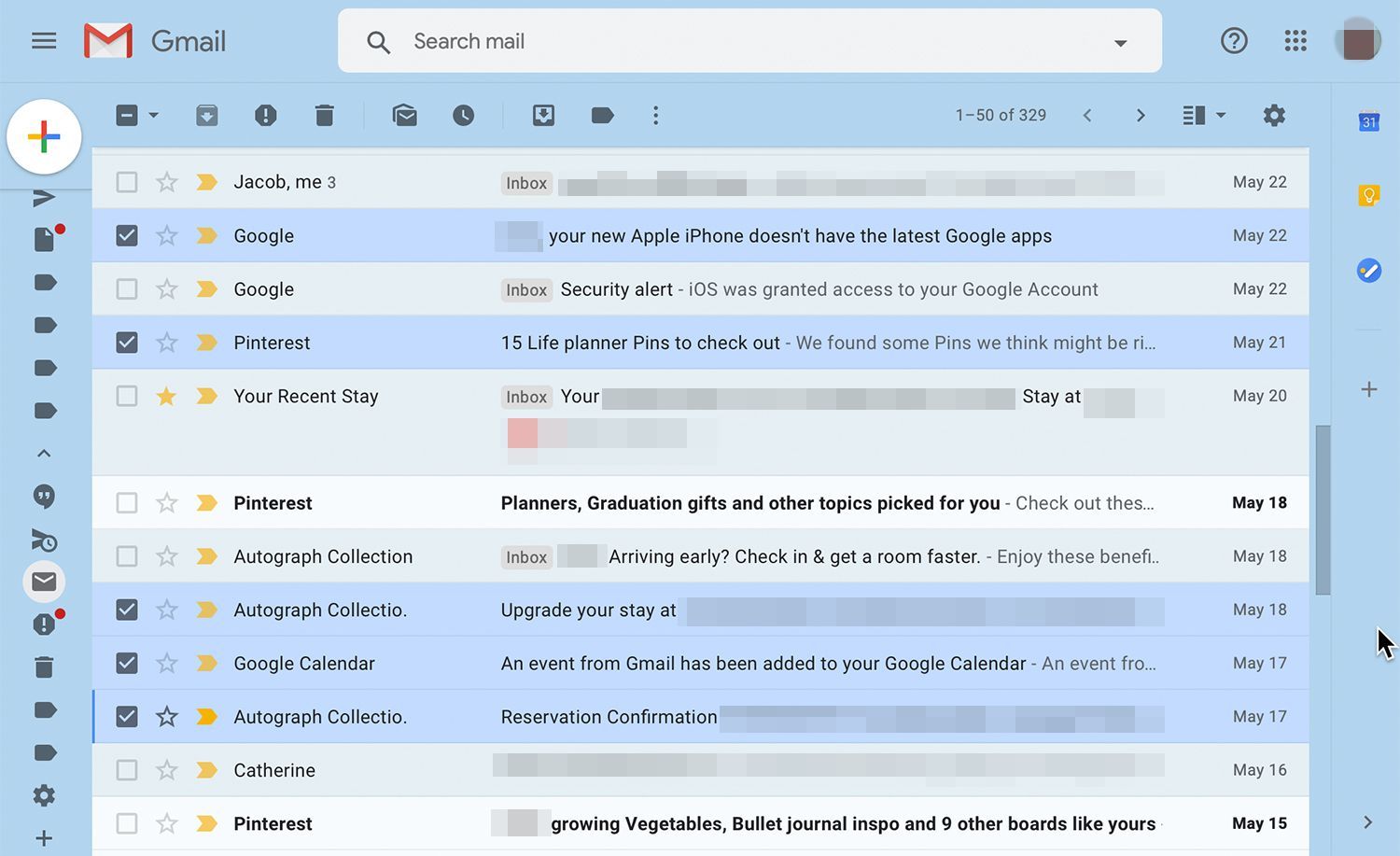 Установите флажки перед сообщениями электронной почты, чтобы вернуться в папку «Входящие» в Gmail
