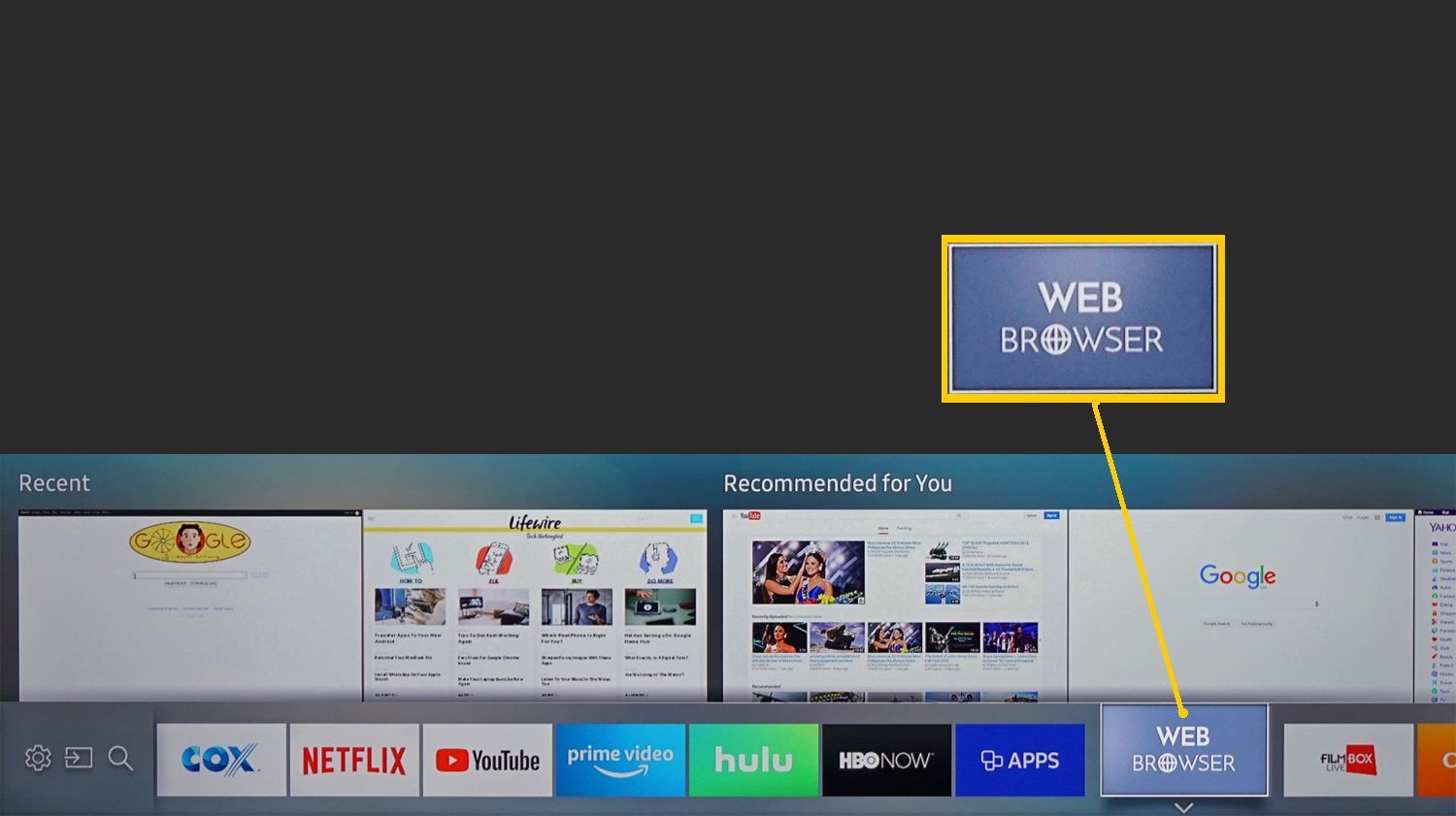 Пример веб-браузера Samsung Smart Hub