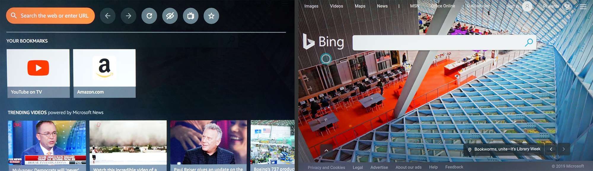 Fire TV - шелковый веб-браузер с поиском Bing