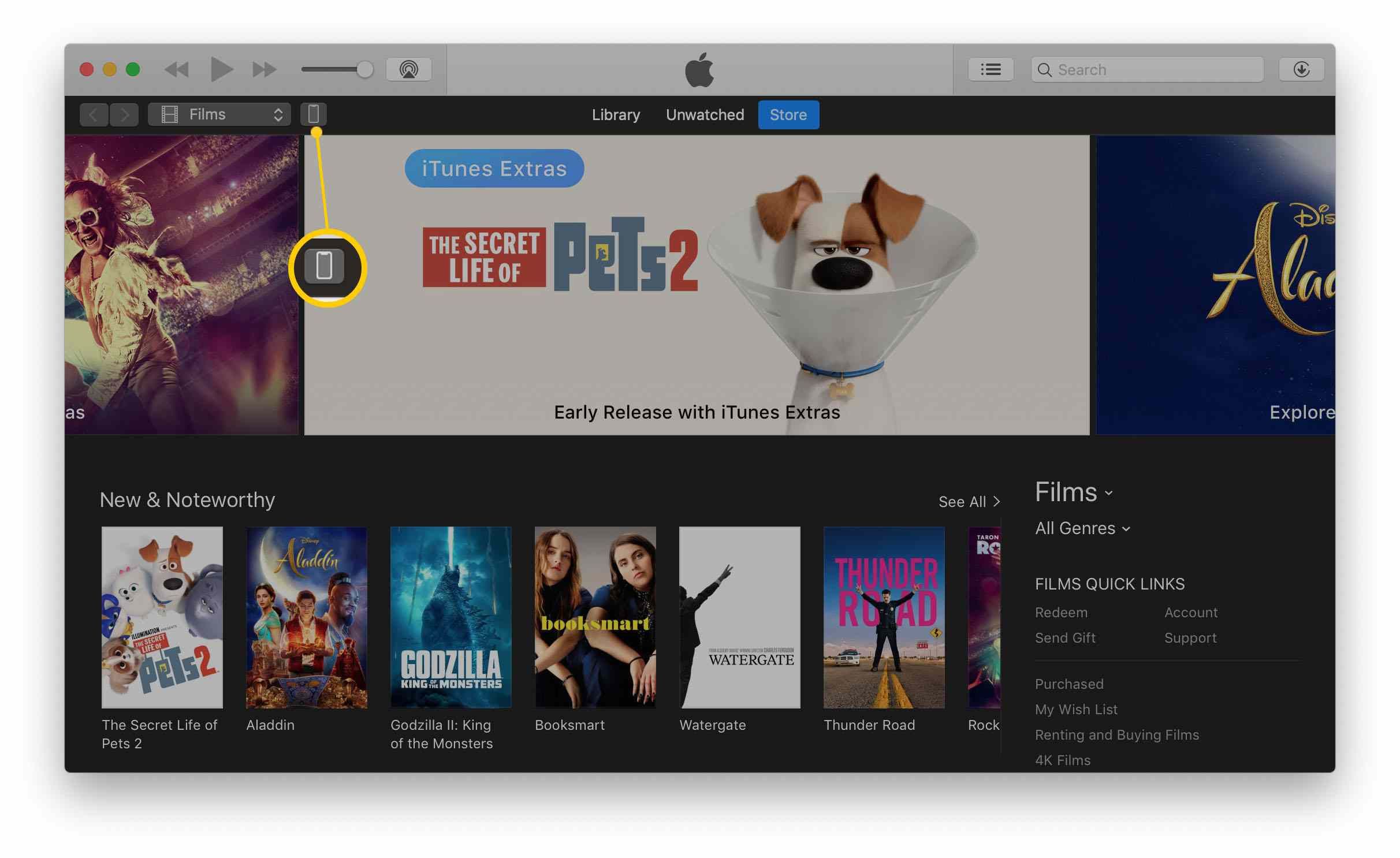 iTunes с выделенной кнопкой iPhone