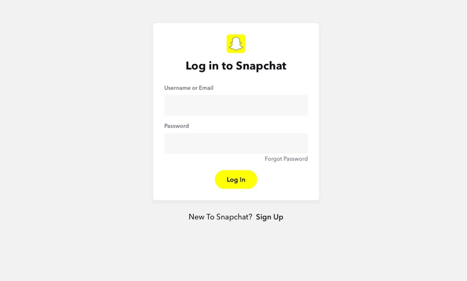 Скриншот страницы входа на Snapchat.com.