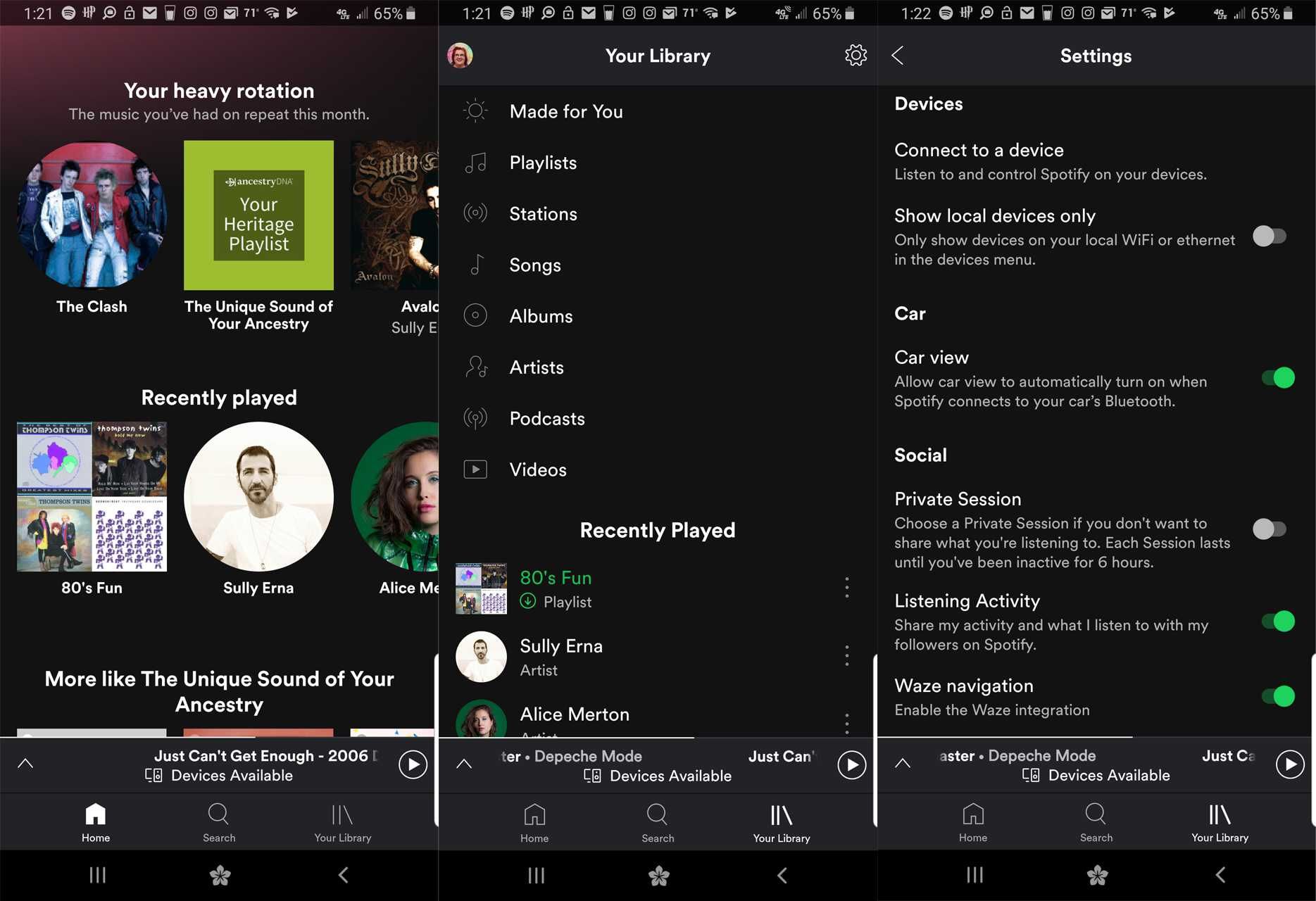 Spotify скриншоты на устройстве Android.
