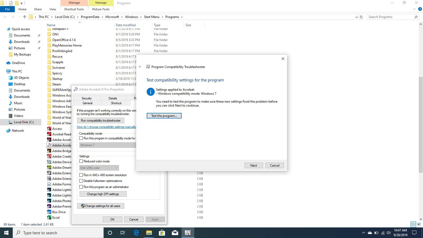 Тестирование программы на наличие проблем в Windows 10.