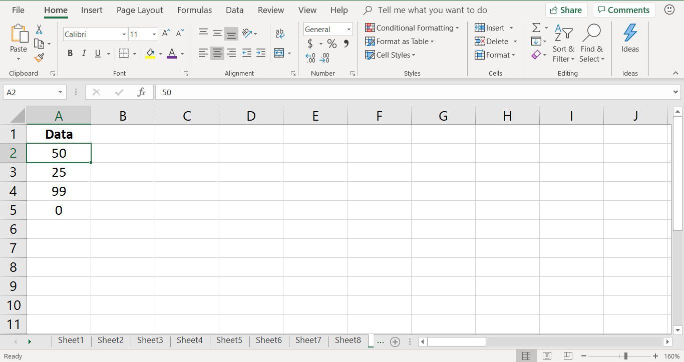 Снимок экрана, показывающий пример использования данных для тестирования нескольких условий в Excel