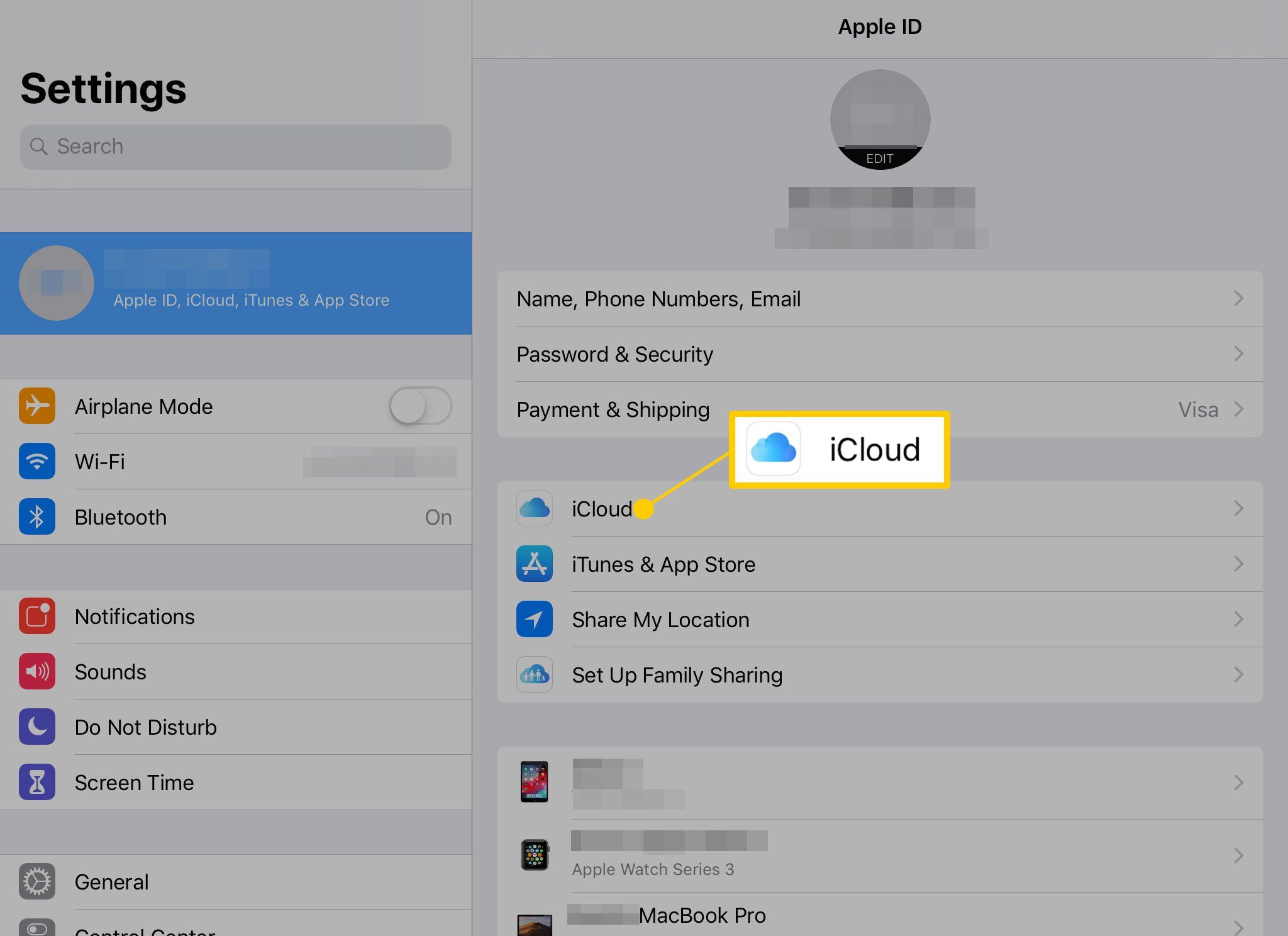 iCloud в настройках iPad