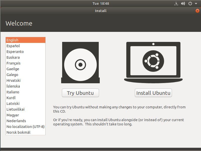 Снимок экрана установки Ubuntu Linux.