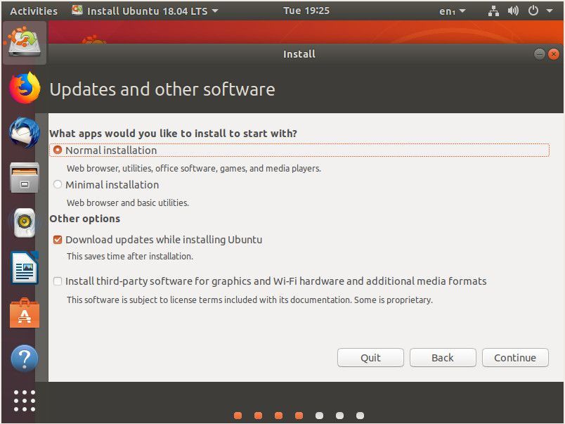 Скриншот процесса установки Ubuntu.