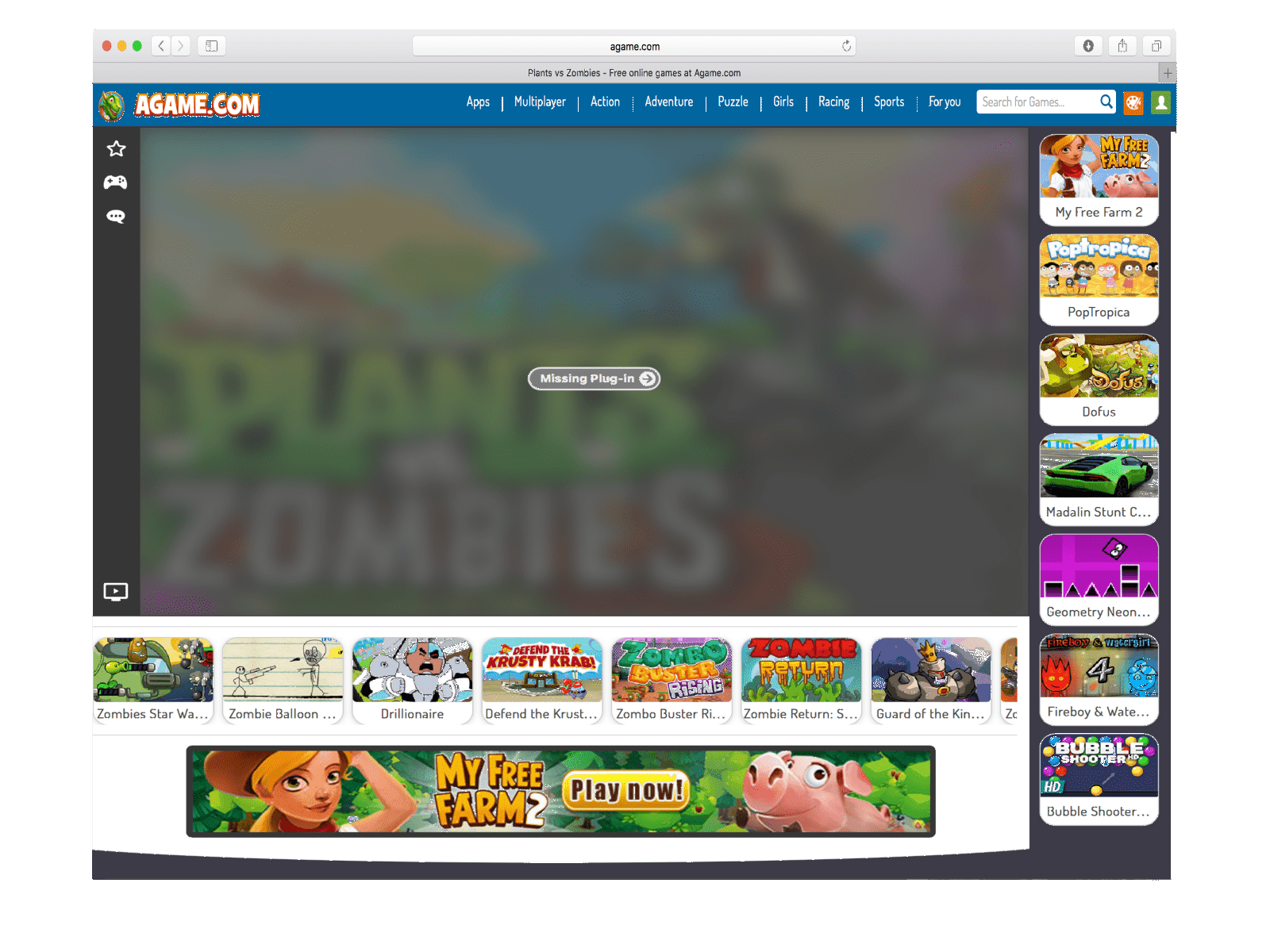 Скриншот веб-браузера Safari без плагина Flash.