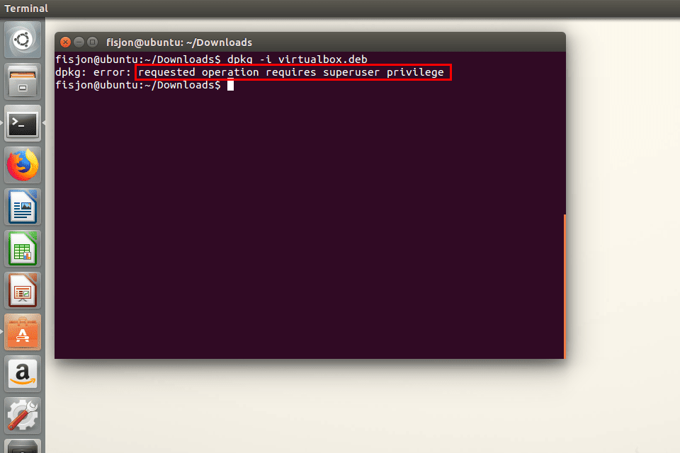 Ошибка суперпользователя в Ubuntu