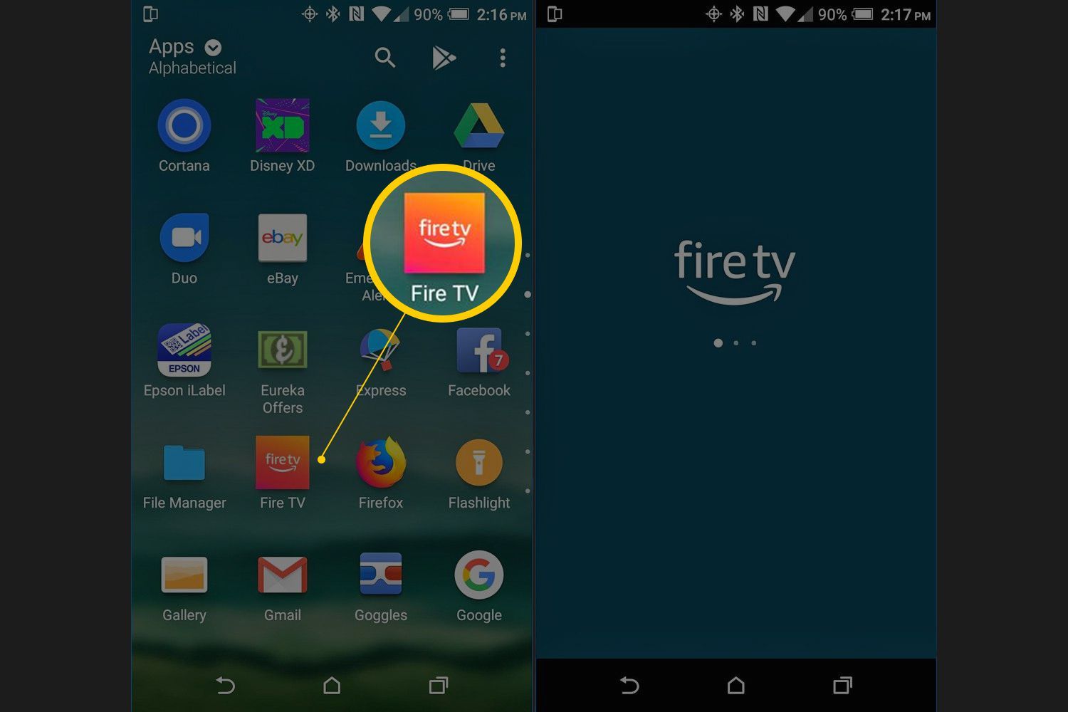 Значок Fire TV в приложении Amazon Fire TV для смартфонов на Android