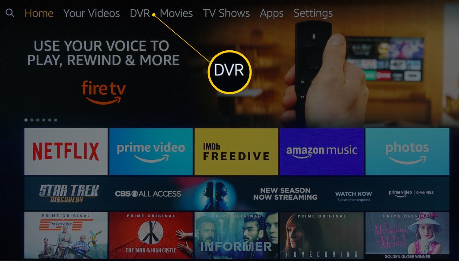 Домашний экран Fire TV с Recast DVR категории