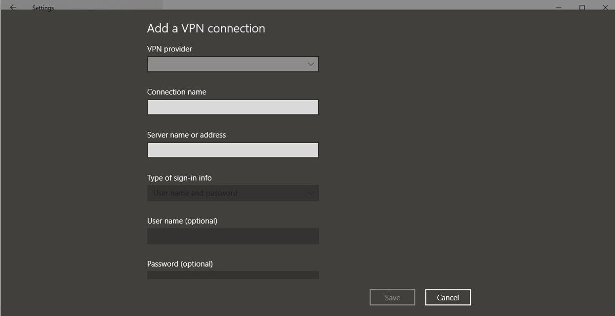 Добавить форму VPN-подключения в Windows 10