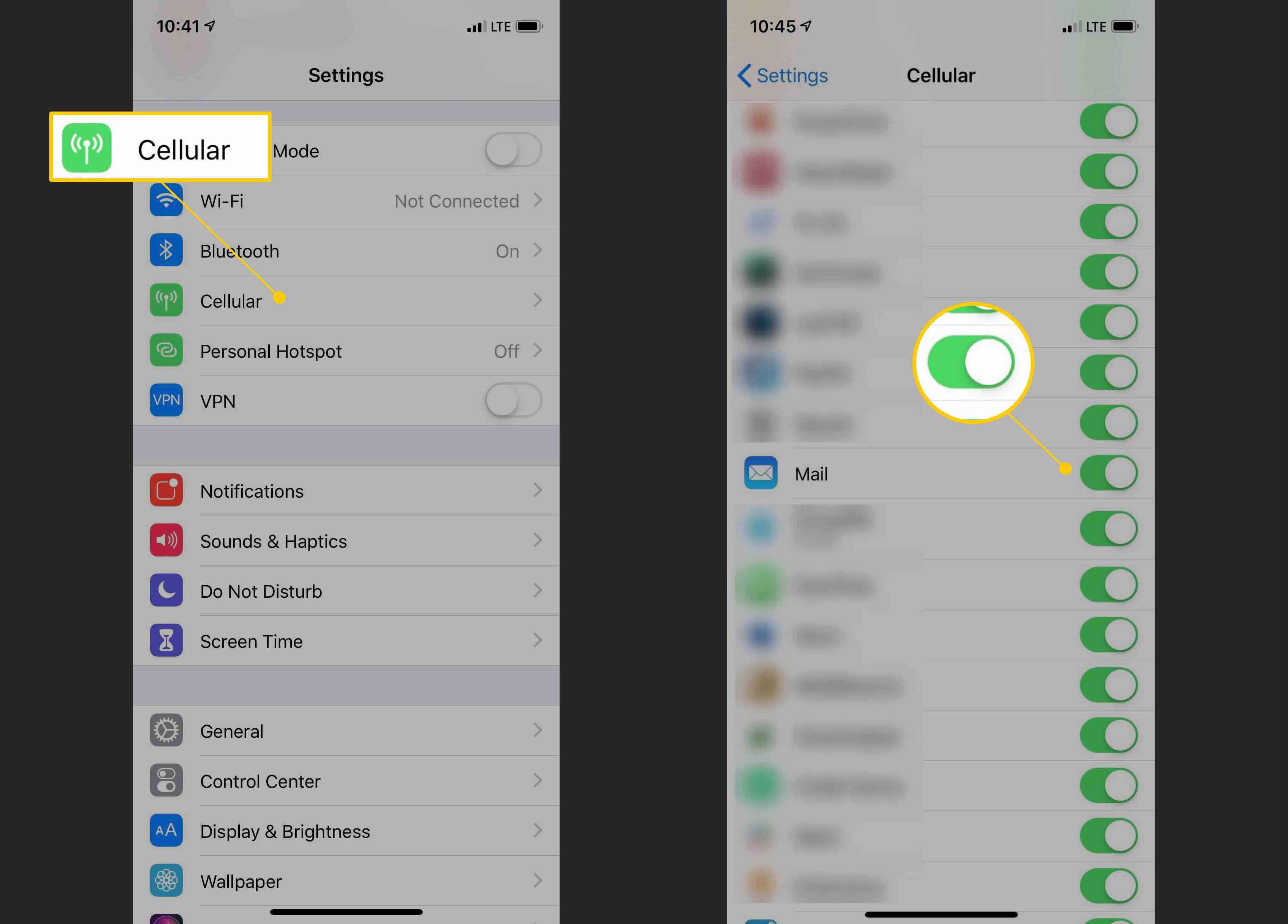 Сотовая кнопка, Переключение почты в настройках iOS